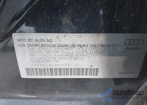 2009 Audi A4 3.2 Premium Plus из США, поврежденный, VIN WAULK78K39A142112